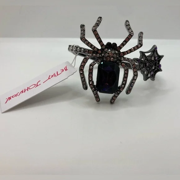 BETSEY JOHNSON Spider Purple Gem Rich Witch Crystal-Studded Hinged Bracelet NEW - Picture 5 of 8